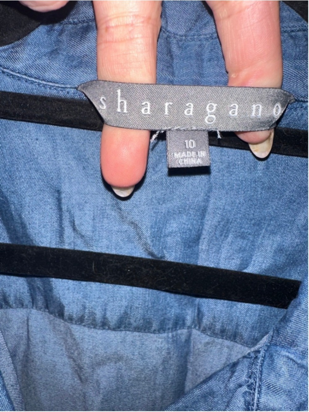 Sharagano Chambray Shirt Dress Button Front Tie Waist Blue Midi Size 10 - Picture 6 of 7